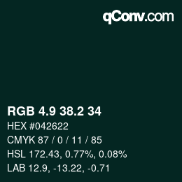 Color code: RGB 4.9 38.2 34 | qconv.com