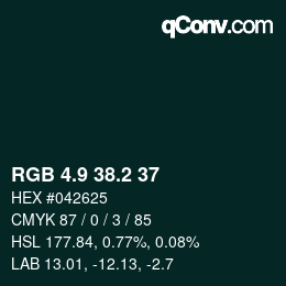 Color code: RGB 4.9 38.2 37 | qconv.com