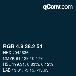 Color code: RGB 4.9 38.2 54 | qconv.com