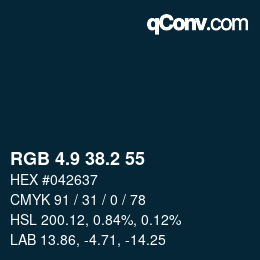 Color code: RGB 4.9 38.2 55 | qconv.com