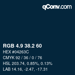 Color code: RGB 4.9 38.2 60 | qconv.com