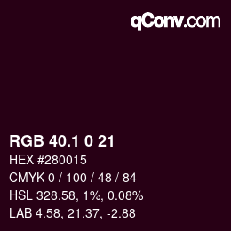 カラーコード: RGB 40.1 0 21 | qconv.com