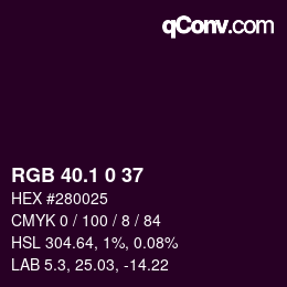 カラーコード: RGB 40.1 0 37 | qconv.com