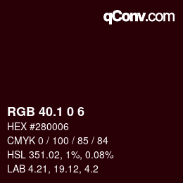 カラーコード: RGB 40.1 0 6 | qconv.com