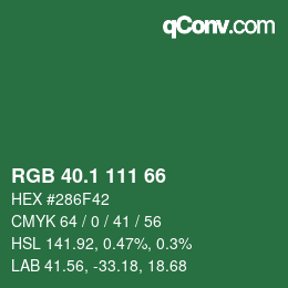 カラーコード: RGB 40.1 111 66 | qconv.com