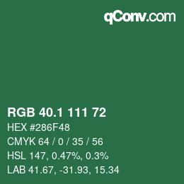 カラーコード: RGB 40.1 111 72 | qconv.com