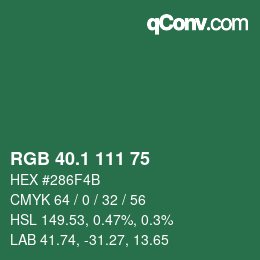 カラーコード: RGB 40.1 111 75 | qconv.com