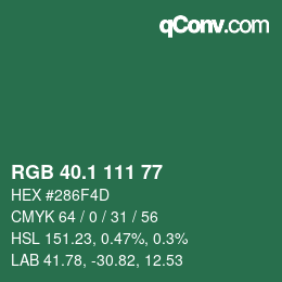 カラーコード: RGB 40.1 111 77 | qconv.com