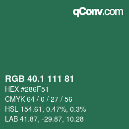 カラーコード: RGB 40.1 111 81 | qconv.com