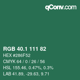 カラーコード: RGB 40.1 111 82 | qconv.com