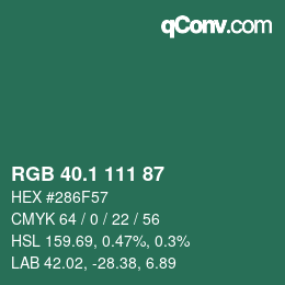 カラーコード: RGB 40.1 111 87 | qconv.com