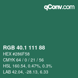 カラーコード: RGB 40.1 111 88 | qconv.com