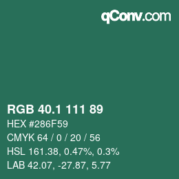 カラーコード: RGB 40.1 111 89 | qconv.com