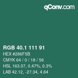 カラーコード: RGB 40.1 111 91 | qconv.com