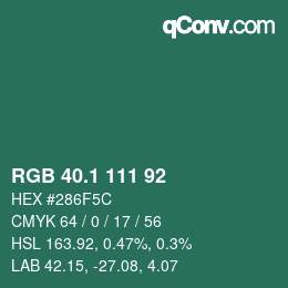 カラーコード: RGB 40.1 111 92 | qconv.com