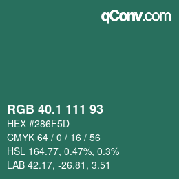 カラーコード: RGB 40.1 111 93 | qconv.com
