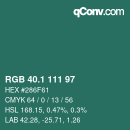 カラーコード: RGB 40.1 111 97 | qconv.com