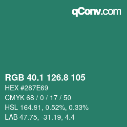 カラーコード: RGB 40.1 126.8 105 | qconv.com