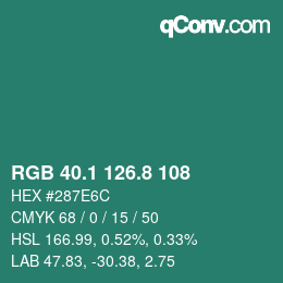カラーコード: RGB 40.1 126.8 108 | qconv.com