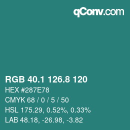 カラーコード: RGB 40.1 126.8 120 | qconv.com