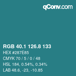カラーコード: RGB 40.1 126.8 133 | qconv.com