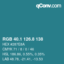 カラーコード: RGB 40.1 126.8 138 | qconv.com