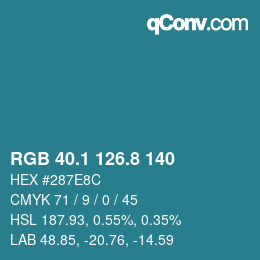 Color code: RGB 40.1 126.8 140 | qconv.com