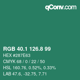 カラーコード: RGB 40.1 126.8 99 | qconv.com