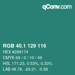 カラーコード: RGB 40.1 129 116 | qconv.com