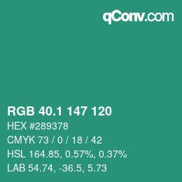 カラーコード: RGB 40.1 147 120 | qconv.com