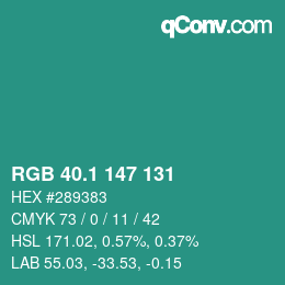 カラーコード: RGB 40.1 147 131 | qconv.com