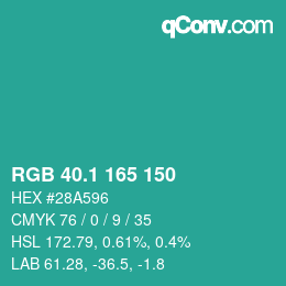 カラーコード: RGB 40.1 165 150 | qconv.com