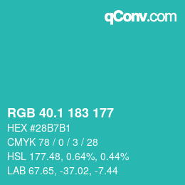 カラーコード: RGB 40.1 183 177 | qconv.com