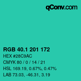 カラーコード: RGB 40.1 201 172 | qconv.com