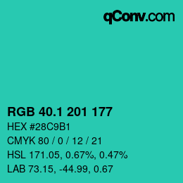 カラーコード: RGB 40.1 201 177 | qconv.com