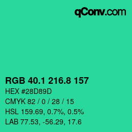 カラーコード: RGB 40.1 216.8 157 | qconv.com