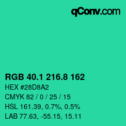 カラーコード: RGB 40.1 216.8 162 | qconv.com