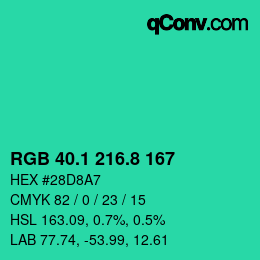 カラーコード: RGB 40.1 216.8 167 | qconv.com