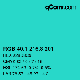 カラーコード: RGB 40.1 216.8 201 | qconv.com