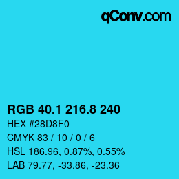 カラーコード: RGB 40.1 216.8 240 | qconv.com