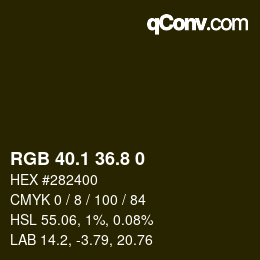 Color code: RGB 40.1 36.8 0 | qconv.com