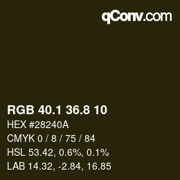 カラーコード: RGB 40.1 36.8 10 | qconv.com