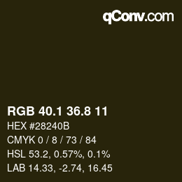 カラーコード: RGB 40.1 36.8 11 | qconv.com