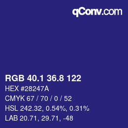 カラーコード: RGB 40.1 36.8 122 | qconv.com