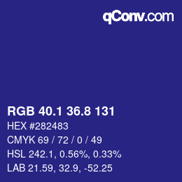 カラーコード: RGB 40.1 36.8 131 | qconv.com