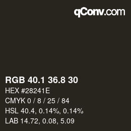 カラーコード: RGB 40.1 36.8 30 | qconv.com