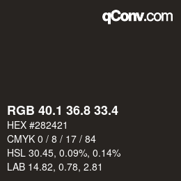 カラーコード: RGB 40.1 36.8 33.4 | qconv.com