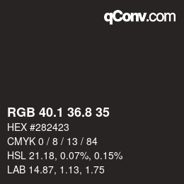 Color code: RGB 40.1 36.8 35 | qconv.com