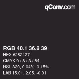 Color code: RGB 40.1 36.8 39 | qconv.com