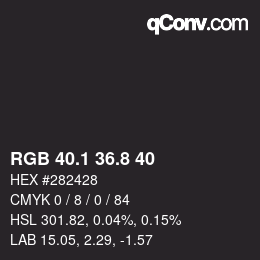 Color code: RGB 40.1 36.8 40 | qconv.com